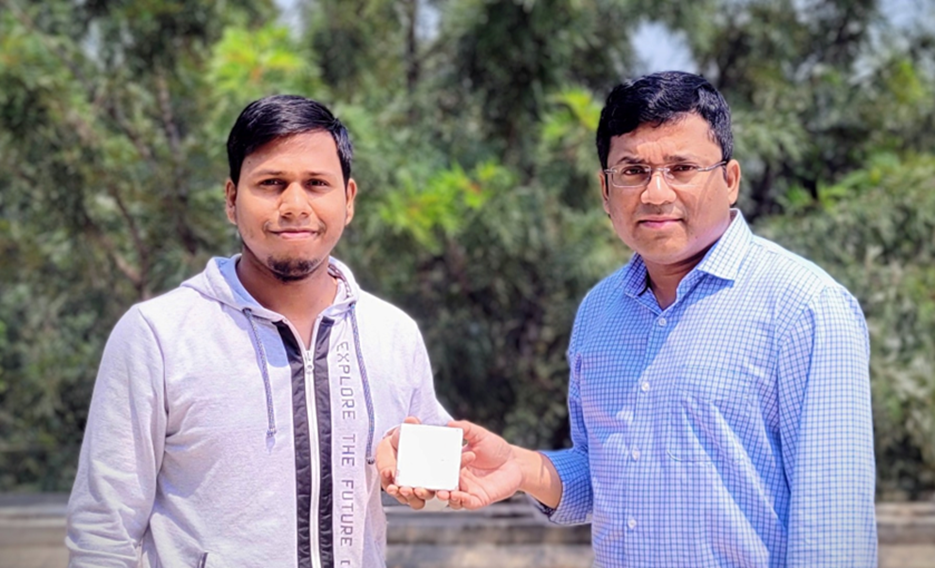 Professor Bivas Saha with his team member featured holding a ceramic paver coated with the radiative cooling paint at JNCASR (an autonomous institution under Department of Science & Technology, Govt. of India.) 